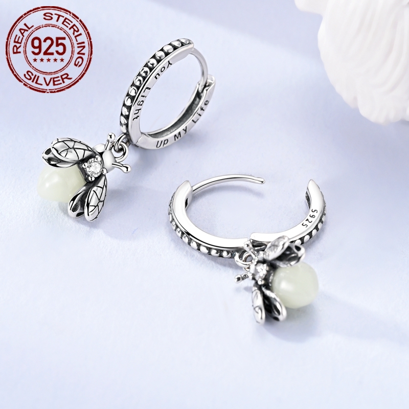 Women's 925 Sterling Silvery Luminous Firefly Earrings, Cute & Elegant